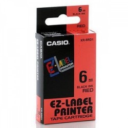 CASIO 6MM BLACK INK RED TAPE