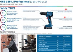 BOSCH 18V CORDLESS IMPACT DRILL/DRIVER GSB-185-LI