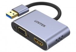 UNITEK V1304A USB3.0 To HDMI + VGA 1080P Adapter,  Space Gra