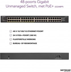 NETGEAR GS348PP-100EUS 48PT GIGE UNMANAGED SWCH W/POE+
