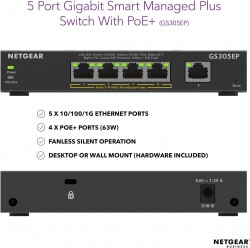 NETGEAR GS305EP 5-Port PoE+ Gigabit Managed Desktop Switch (