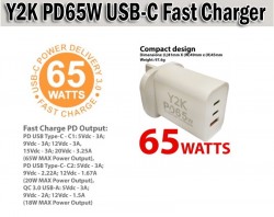 Y2K PD65W FAST CHARGER 2 X TYPE C 1 X USB3.0