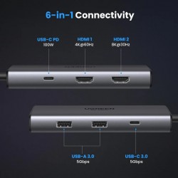 UGREEN 15852 REVODOK 206 6 IN 1 TYPE C DUAL HDMI DOCK