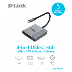 D-LINK DUB-M350   3-in-1 USB-C Hub with HDMI/Power Delivery