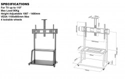 QUEENIE MOVABLE TROLLEY TV STAND QTS-2100 UP TO 110" 95KG